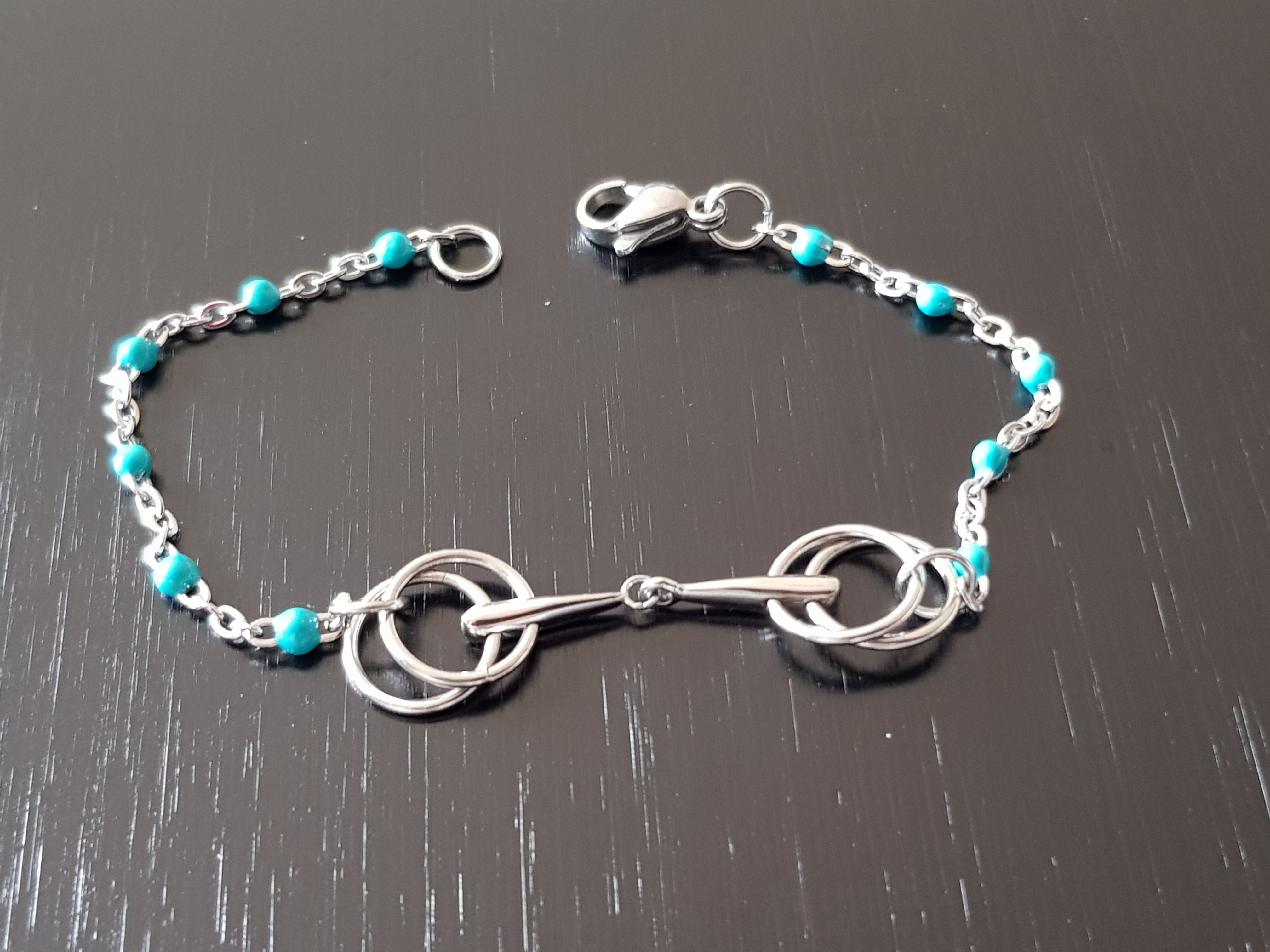 Light blue Double ring Horse bit necklace or bracelet