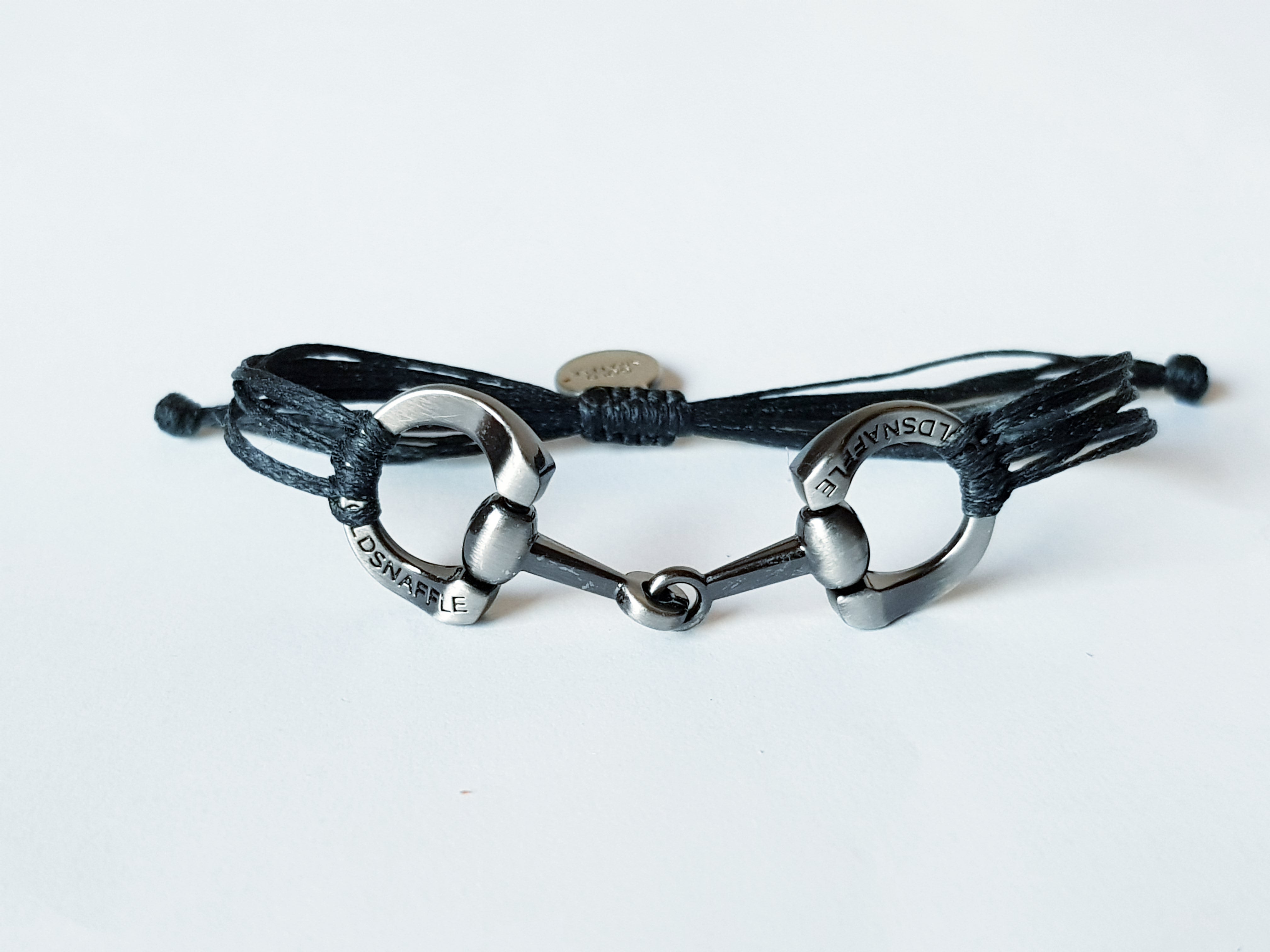 brushed silver horse bit snaffle bracelet in leather string