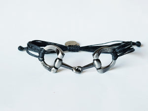 brushed silver horse bit snaffle bracelet in leather string