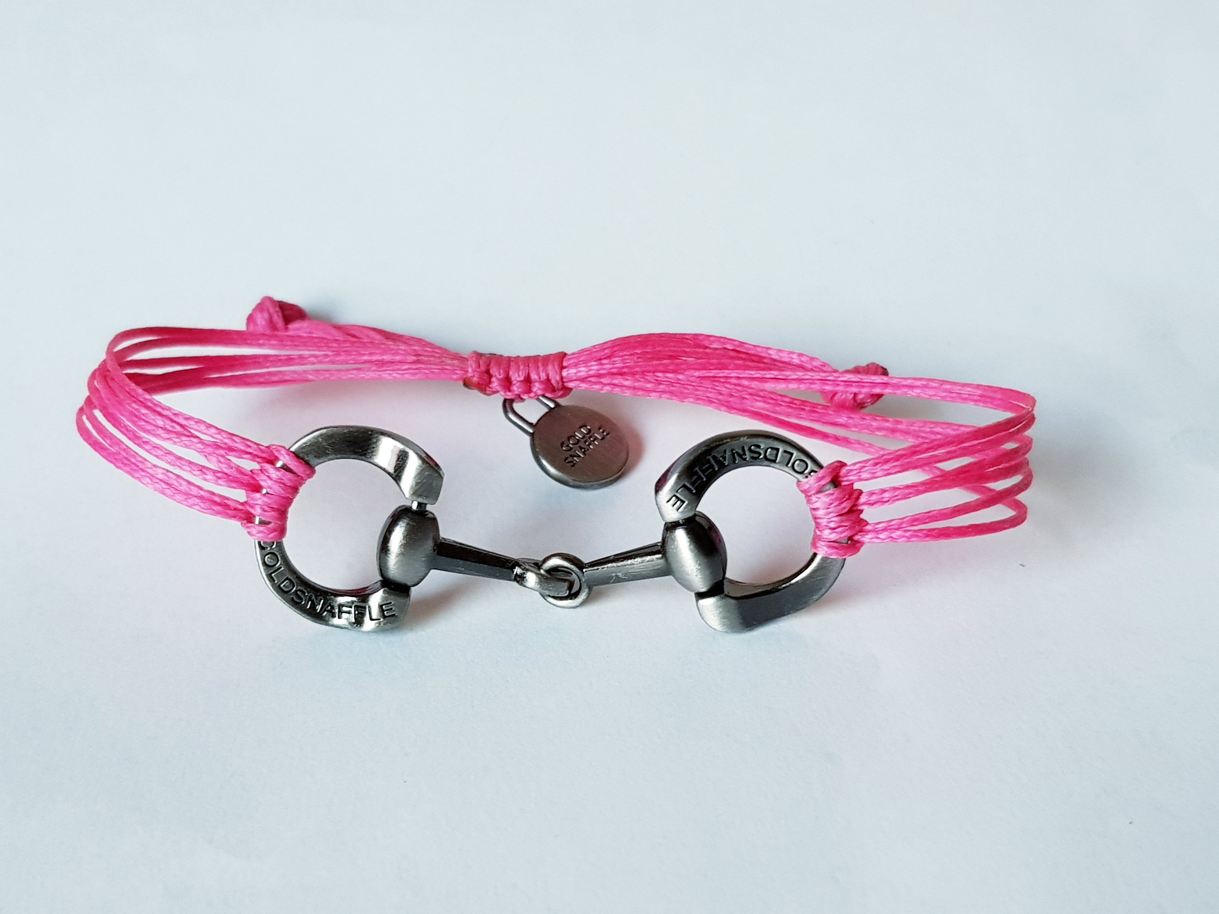 brushed silver horse bit snaffle bracelet in leather string