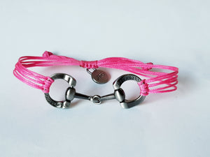 brushed silver horse bit snaffle bracelet in leather string