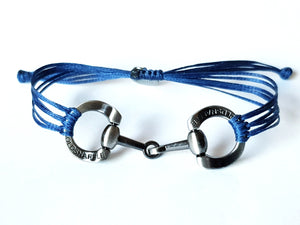 brushed silver horse bit snaffle bracelet in leather string