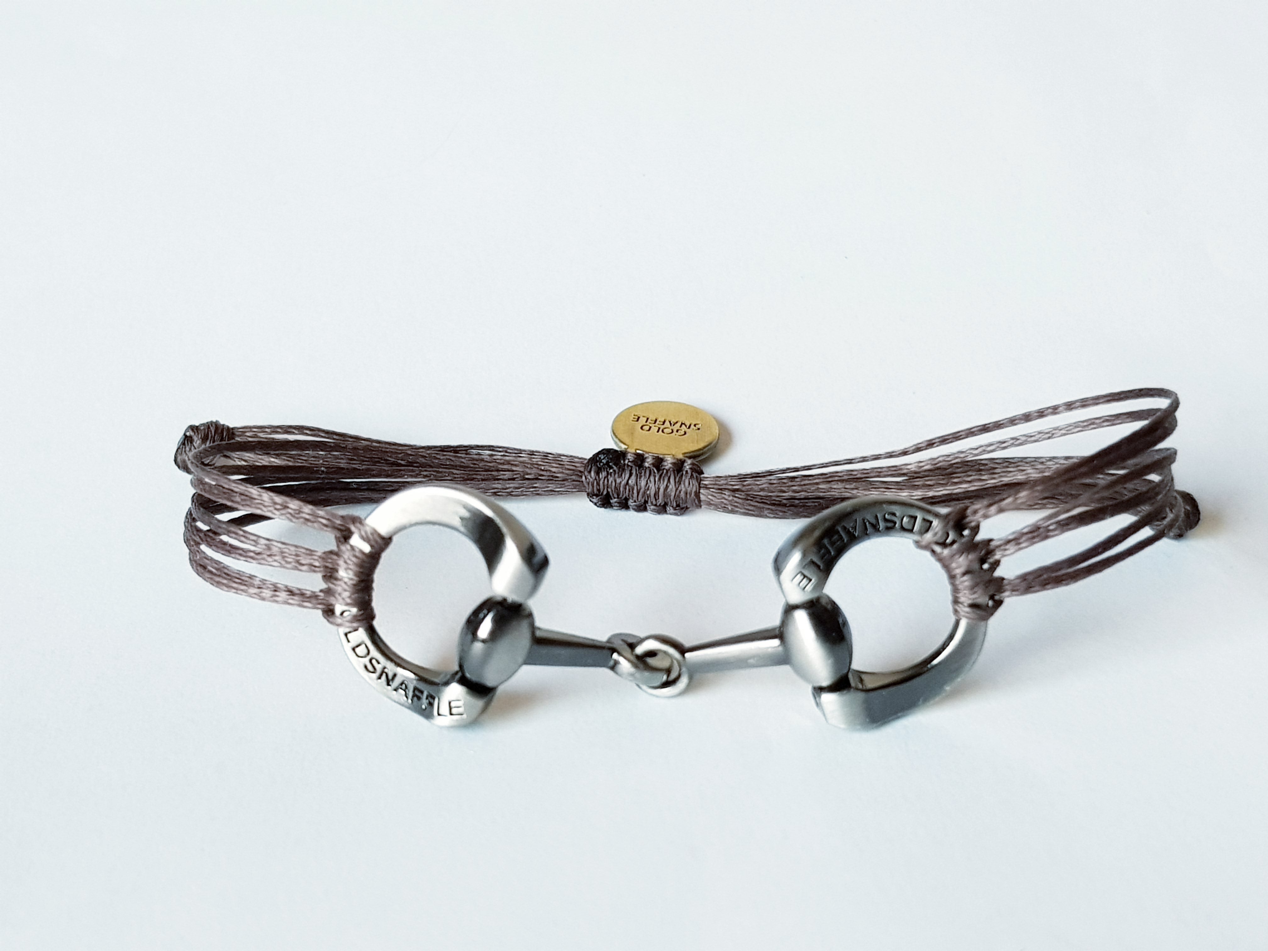 brushed silver horse bit snaffle bracelet in leather string