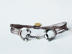 brushed silver horse bit snaffle bracelet in leather string