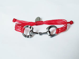 brushed silver horse bit snaffle bracelet in leather string