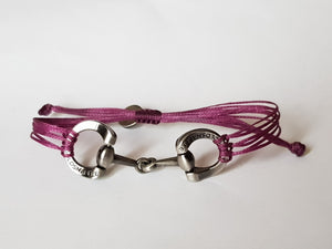 brushed silver horse bit snaffle bracelet in leather string