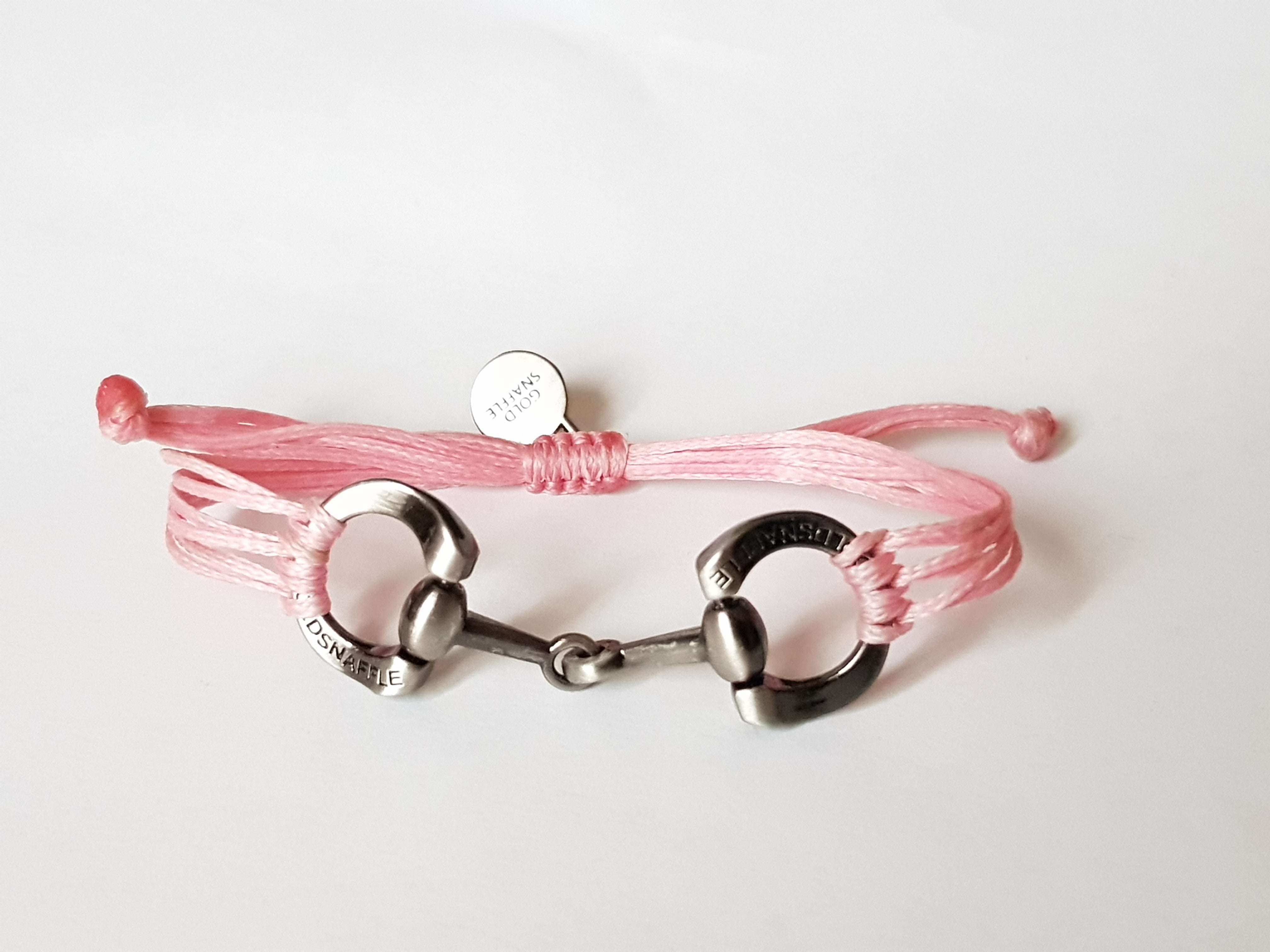 brushed silver horse bit snaffle bracelet in leather string