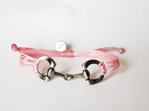 brushed silver horse bit snaffle bracelet in leather string