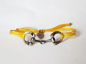 brushed silver horse bit snaffle bracelet in leather string