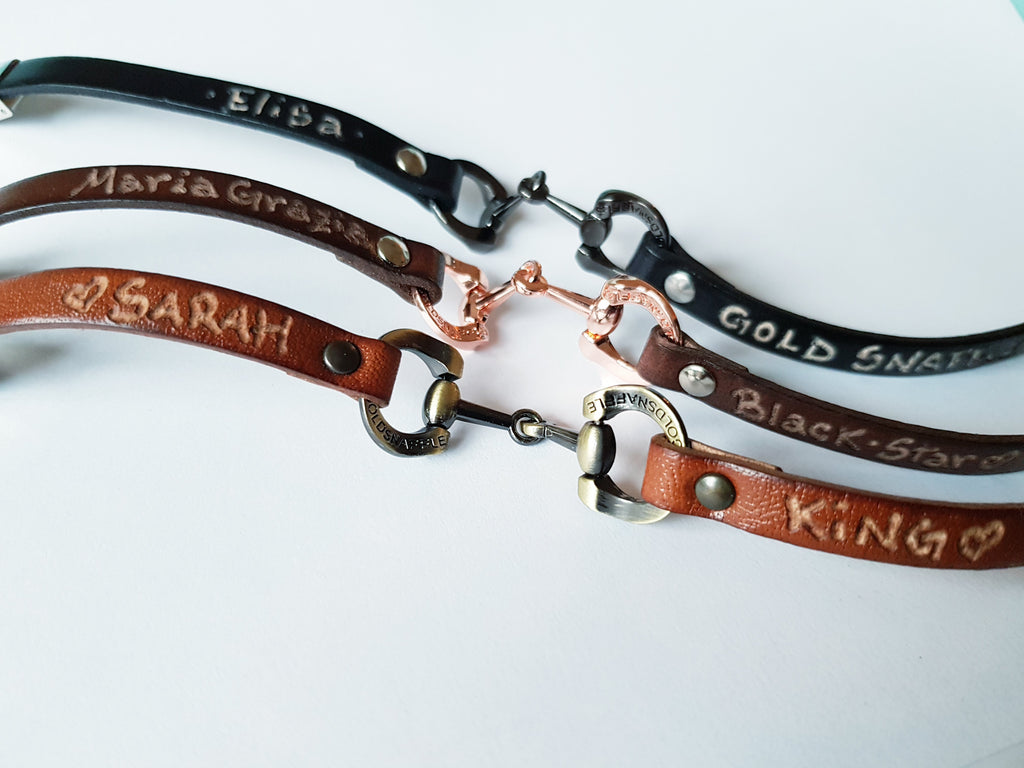 Personalize leather horsebit snaffle bracelet