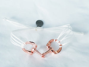 Rose gold horse bit snaffle bracelet in leather string
