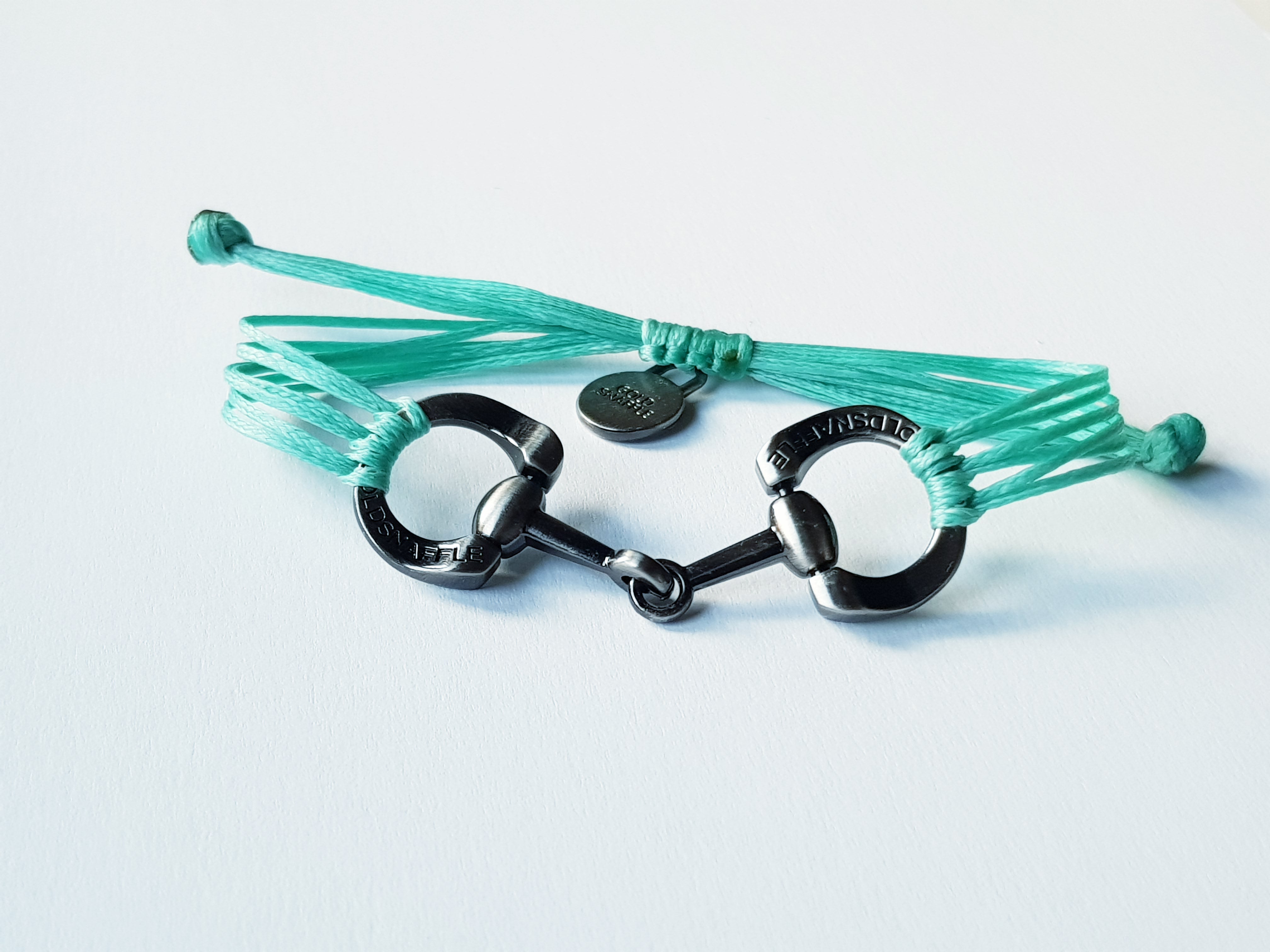 brushed silver horse bit snaffle bracelet in leather string