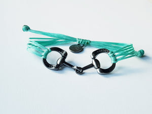 brushed silver horse bit snaffle bracelet in leather string