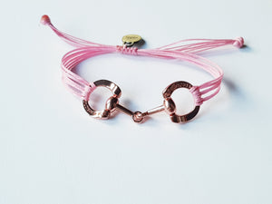 Rose gold horse bit snaffle bracelet in leather string