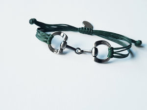 brushed silver horse bit snaffle bracelet in leather string