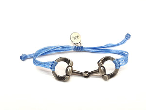 brushed silver horse bit snaffle bracelet in leather string