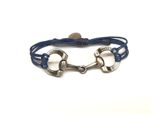 brushed silver horse bit snaffle bracelet in leather string