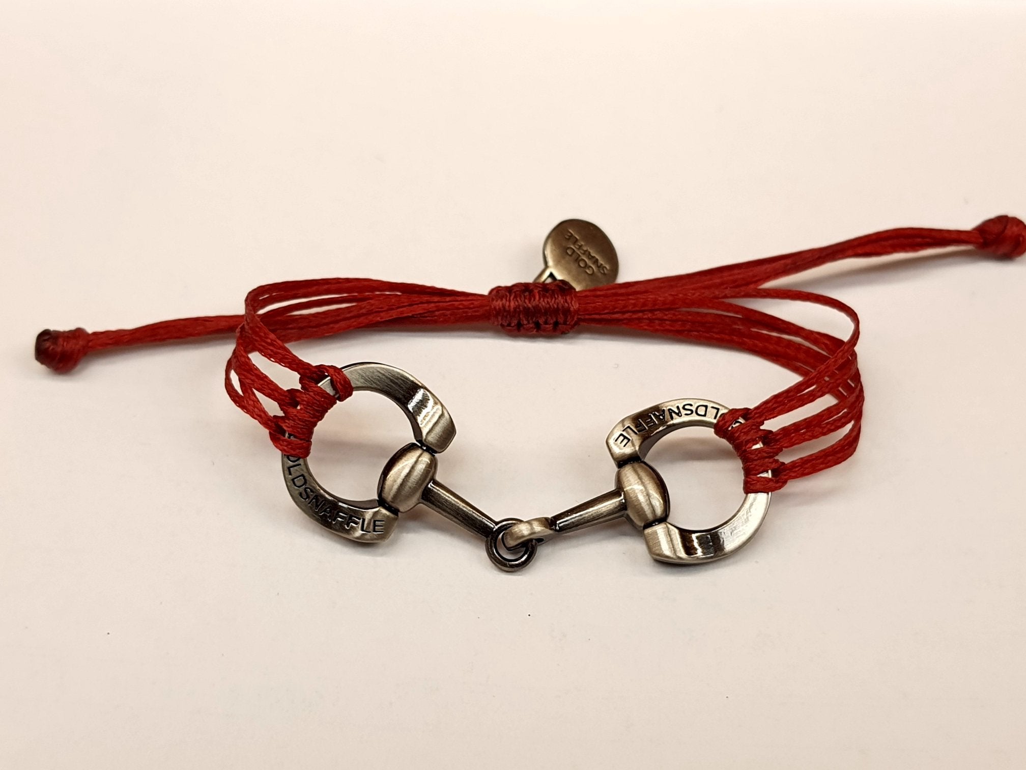 brushed silver horse bit snaffle bracelet in leather string