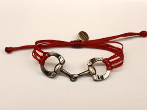 brushed silver horse bit snaffle bracelet in leather string