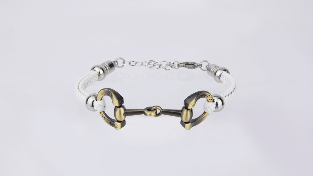 plaited faux leather brushed silver horse bit bracelet