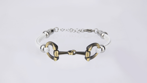 plaited faux leather brushed silver horse bit bracelet