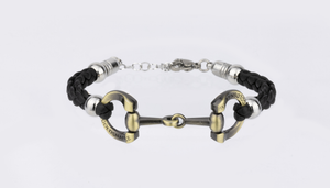 plaited faux leather brushed silver horse bit bracelet