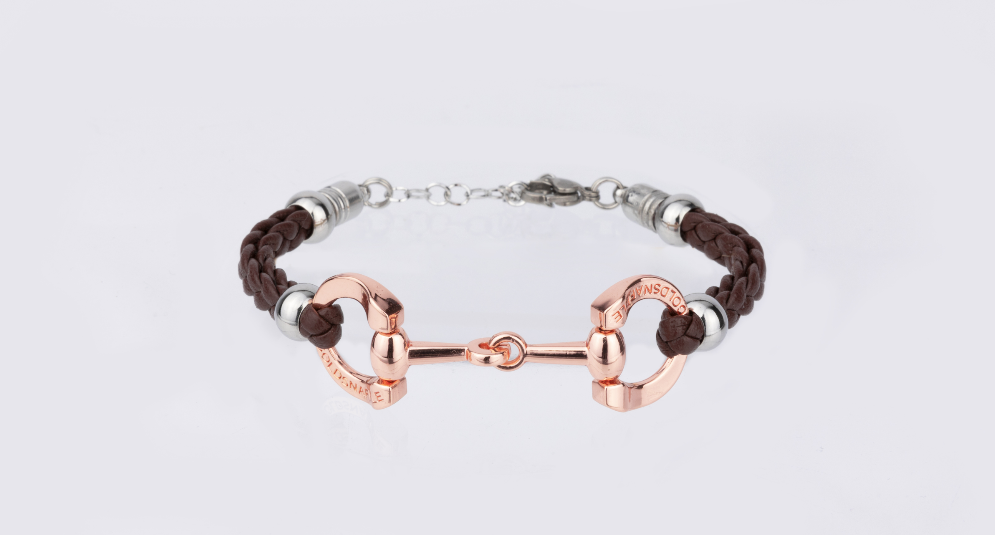 plaited faux leather brushed silver horse bit bracelet