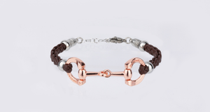 plaited faux leather brushed silver horse bit bracelet