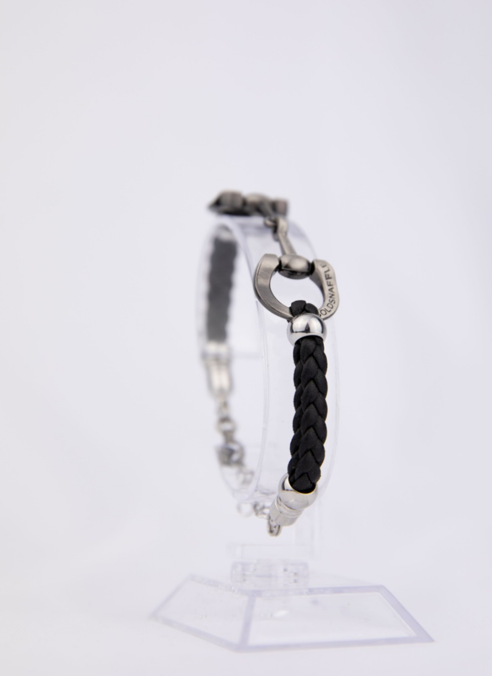 plaited faux leather brushed silver horse bit bracelet