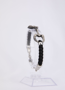 plaited faux leather brushed silver horse bit bracelet