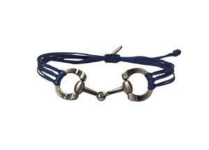 brushed silver horse bit snaffle bracelet in leather string