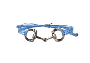 brushed silver horse bit snaffle bracelet in leather string