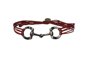 brushed silver horse bit snaffle bracelet in leather string