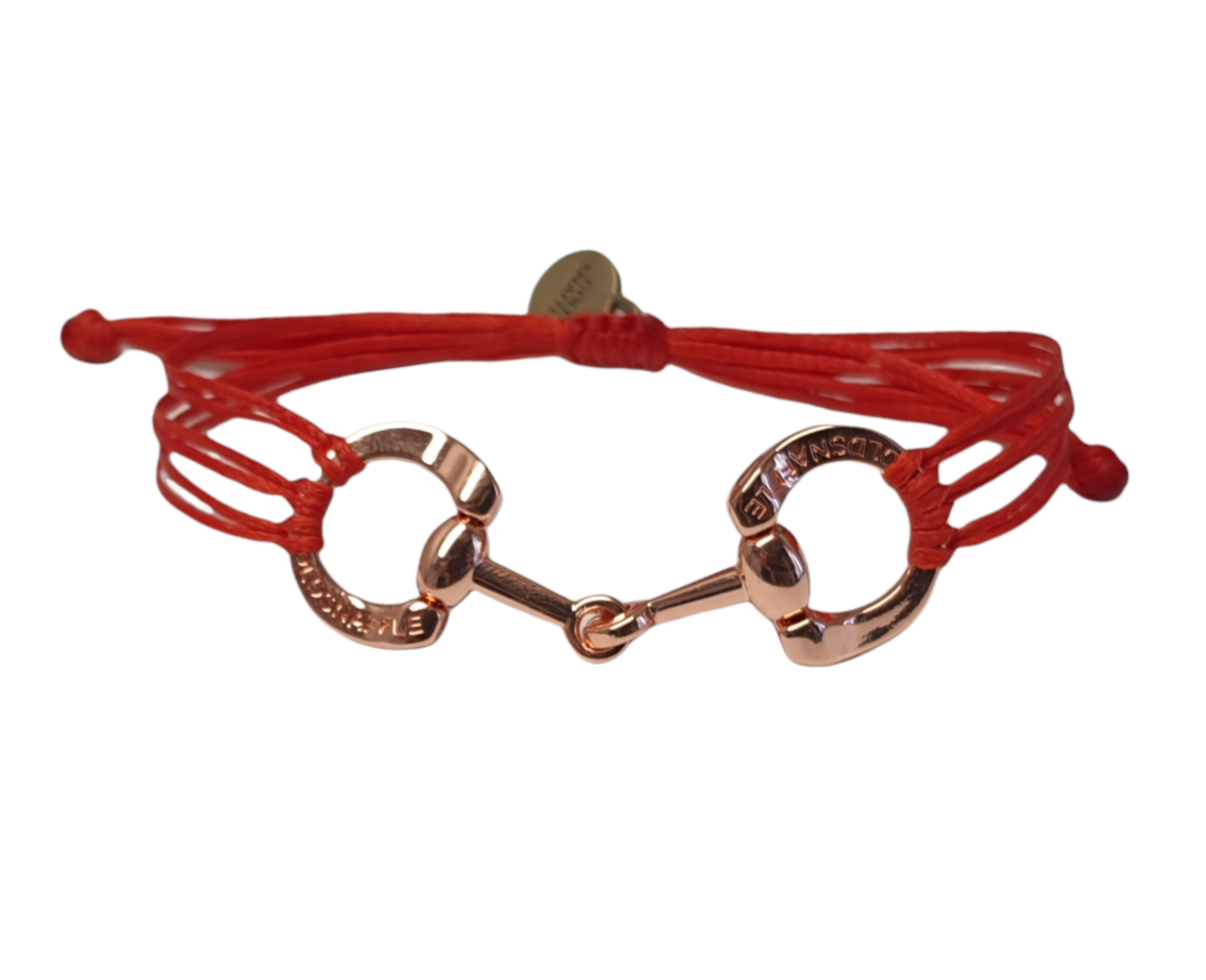 Rose gold horse bit snaffle bracelet in leather string