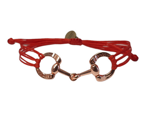 Rose gold horse bit snaffle bracelet in leather string