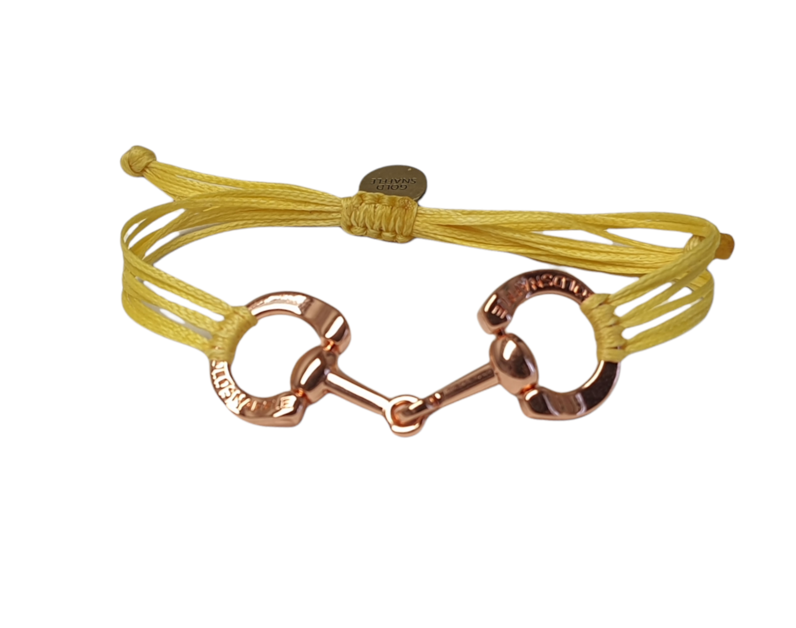 Rose gold horse bit snaffle bracelet in leather string