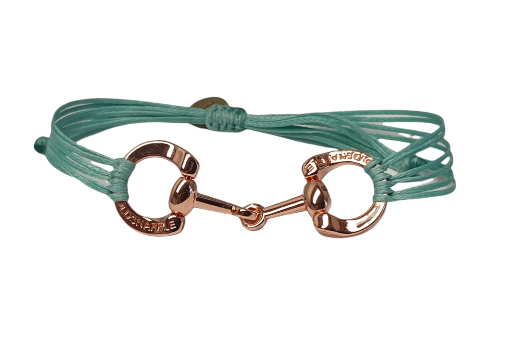Rose gold horse bit snaffle bracelet in leather string
