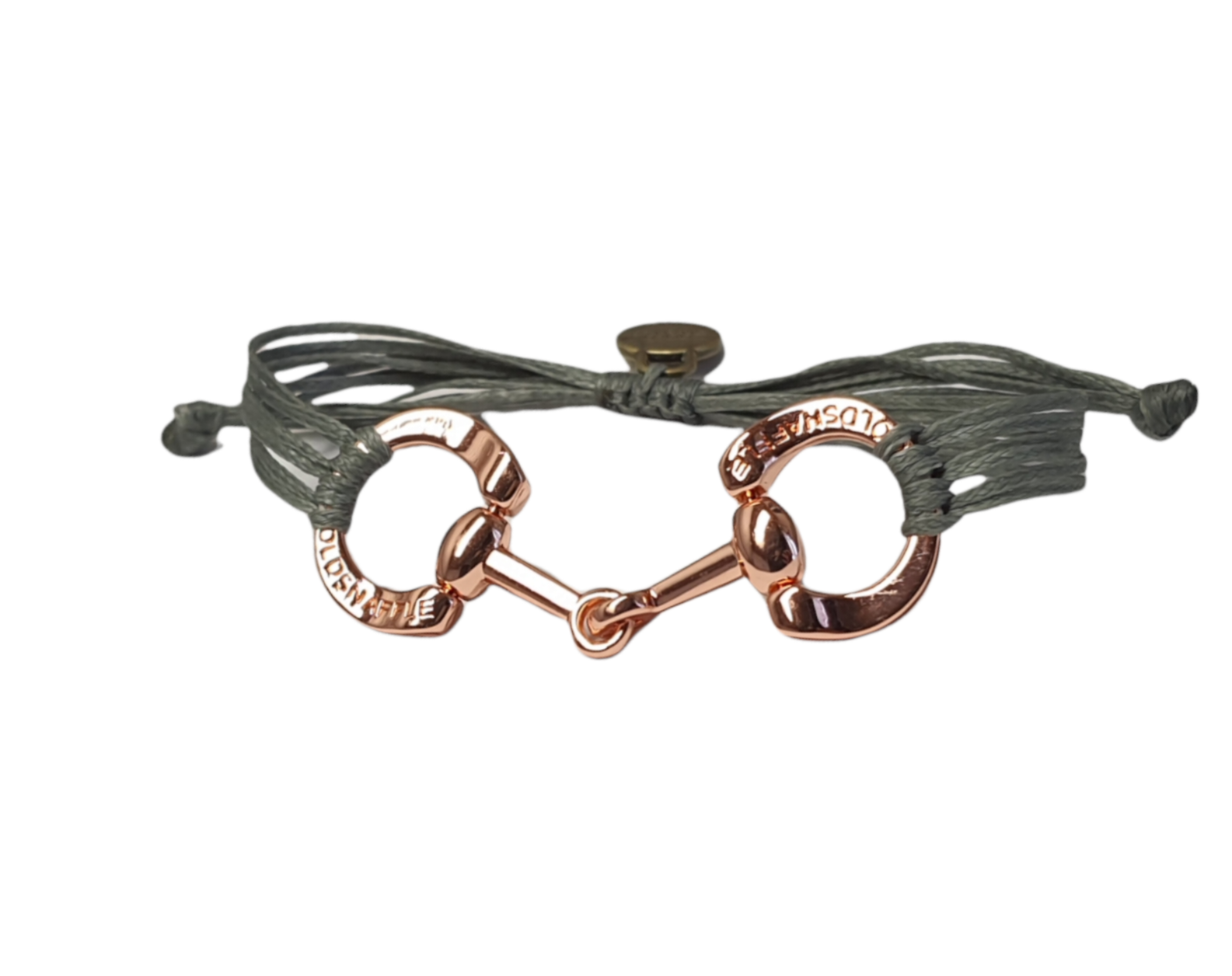 Rose gold horse bit snaffle bracelet in leather string