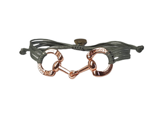 Rose gold horse bit snaffle bracelet in leather string