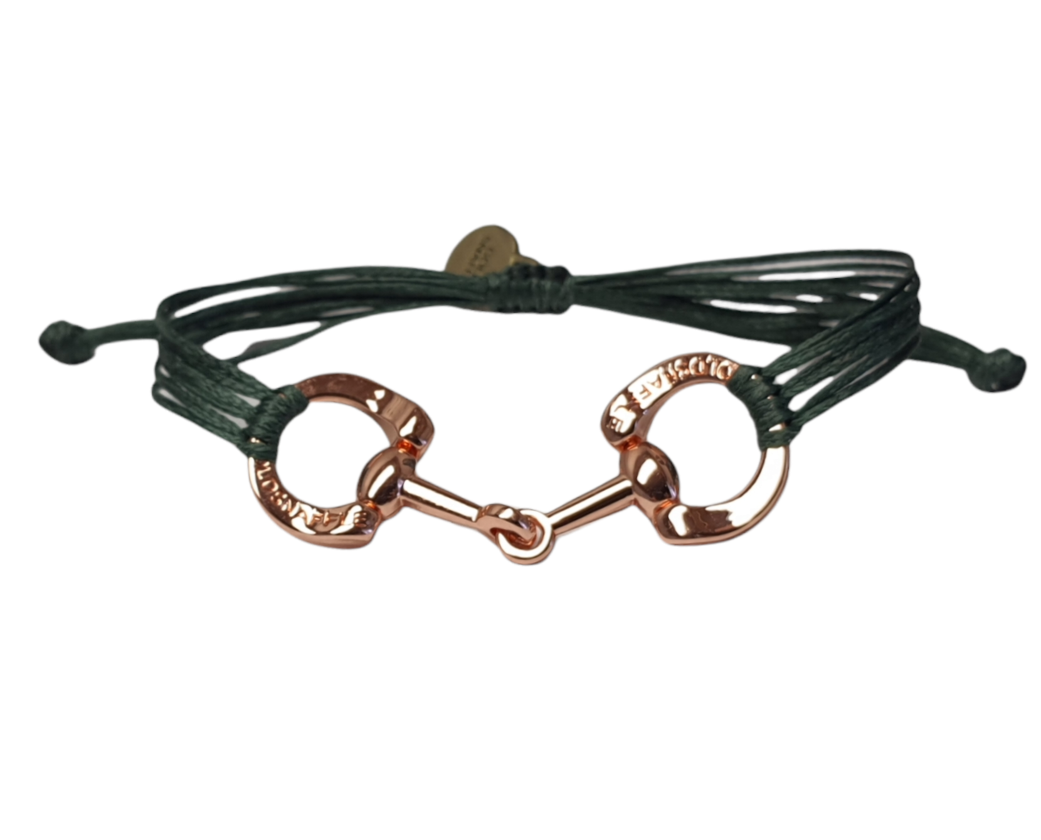 Rose gold horse bit snaffle bracelet in leather string