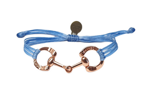 Rose gold horse bit snaffle bracelet in leather string