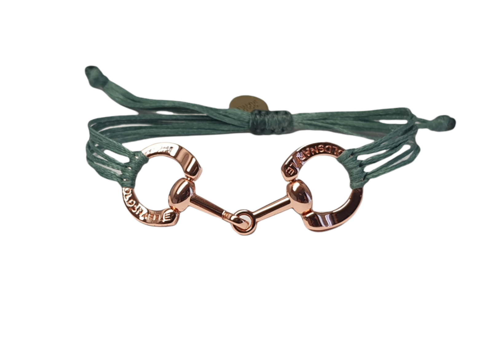 Rose gold horse bit snaffle bracelet in leather string
