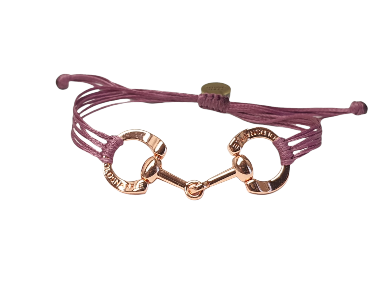 Rose gold horse bit snaffle bracelet in leather string