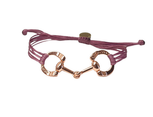 Rose gold horse bit snaffle bracelet in leather string