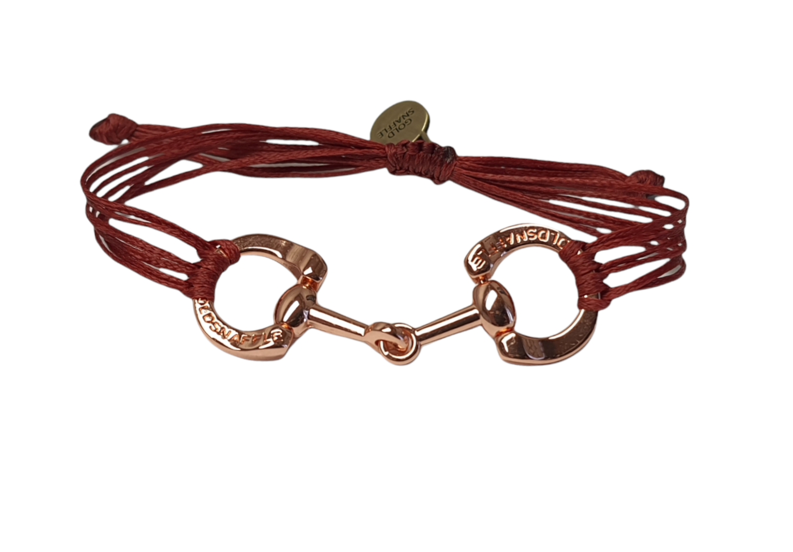 Rose gold horse bit snaffle bracelet in leather string