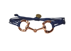 Rose gold horse bit snaffle bracelet in leather string