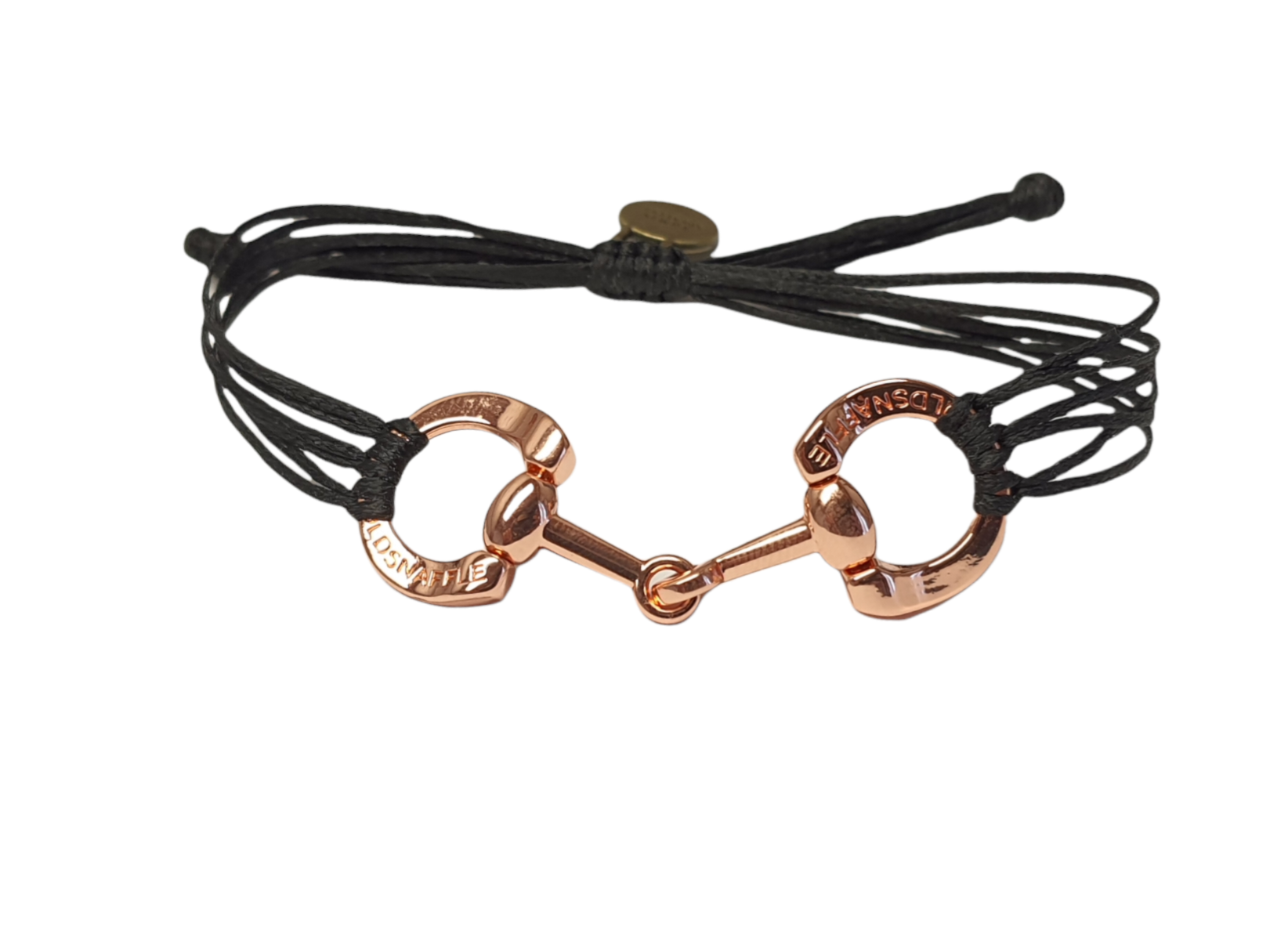 Rose gold horse bit snaffle bracelet in leather string