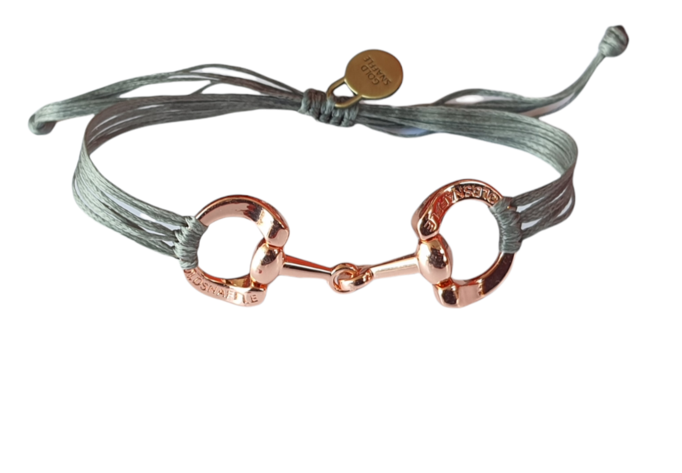 Rose gold horse bit snaffle bracelet in leather string
