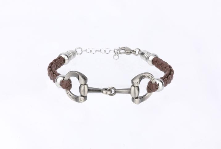 plaited faux leather brushed silver horse bit bracelet